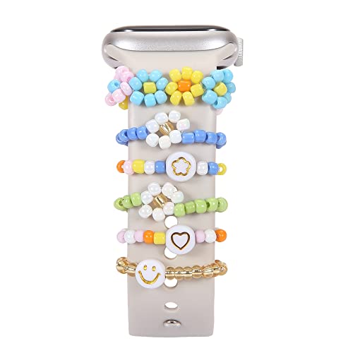 Yeplins Watch Band Charms Compitable With Apple Watch 38/40/41/42/44/45/49Mm,Stretchy Beaded Apple Watch Charms For Band Women, Cute Beads Decorative Rings Loops Watch Assceeories For Iwatch Series 8/7/6/5/4/3/2/1 (Band Not Included) #TOP25