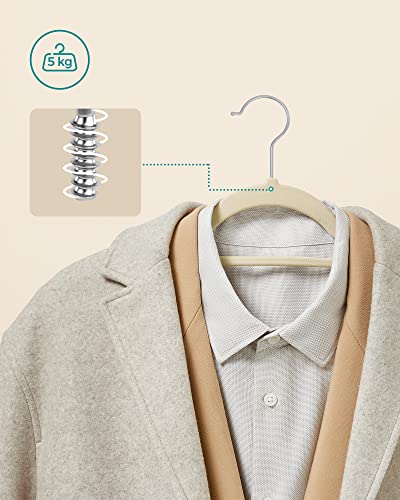 Miniatura 4 de SONGMICS Percha de Terciopelo, Juego de 20, Antideslizantes, con Barra Corbata y Gancho Giratorio 360°, 0,6 cm Espesor, Ahorra Espacio, 43,5 cm Largo, para Abrigo Pantalón, Beige CRF020M20
