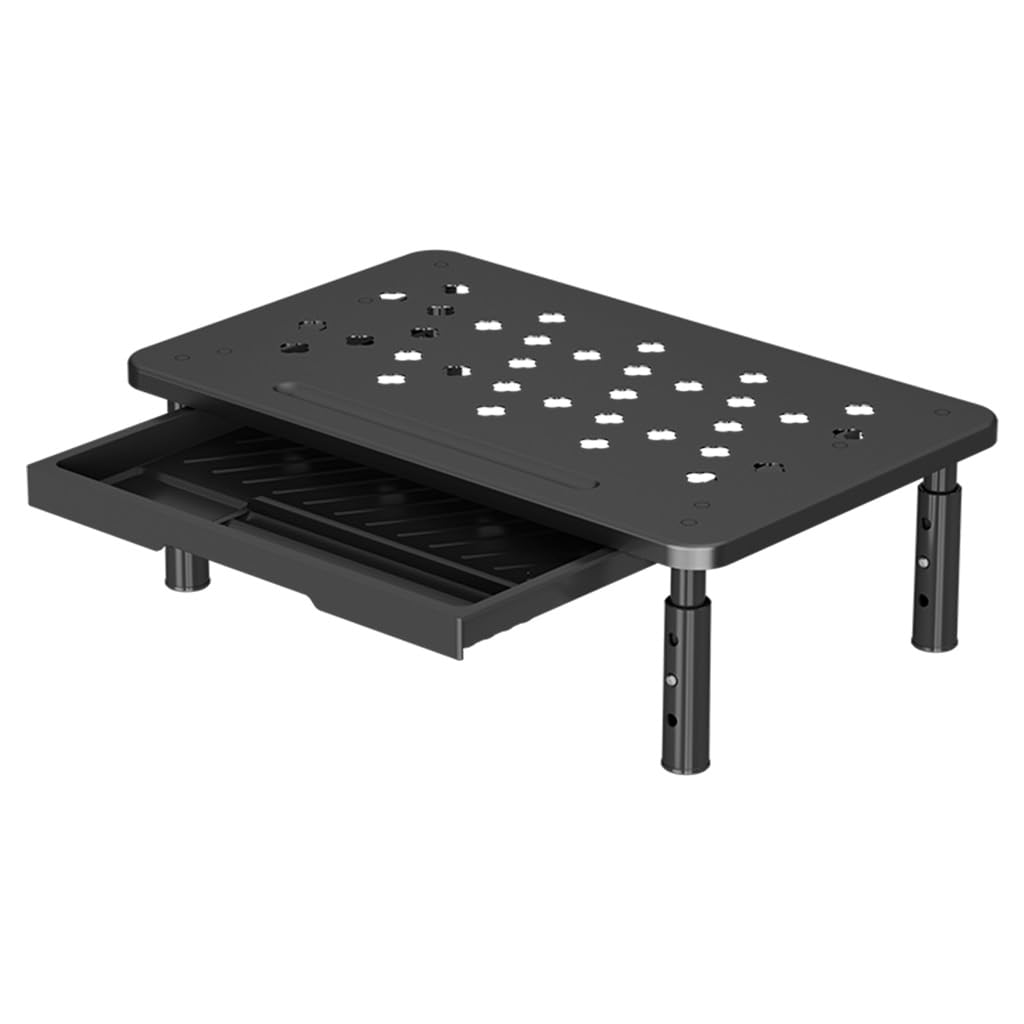 HASTHIP® Monitor Stand for Desk Adjustable PC Riser Stand with 3 Adjustable Height Minimalist Metal Desk Organizer with Drawer Home Office Laptop Stand for Desk
