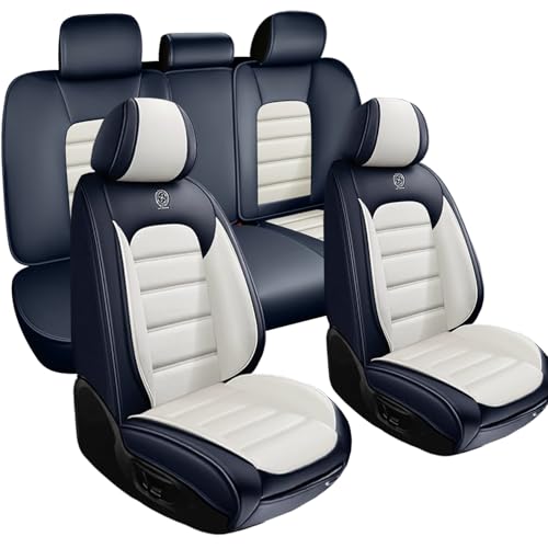 Image of Nappa PU Leather Seat Covers for Ford Bronco Sport 2021-2024,Car Seat Covers Full Set,Waterproof Seat Protectors Auto Seat Covers,Breathable Nonslip Interior Cover Seats for Cars(Blue and White)