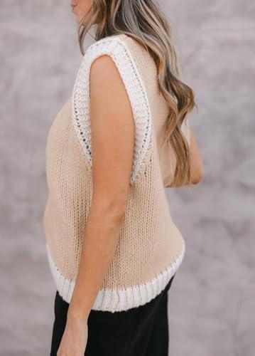 Apvirdy Horseshoe Color Contrast Trim Sweater Vest for Women Western Crewneck Sweater Lightweight Knitted Sweaters Top3