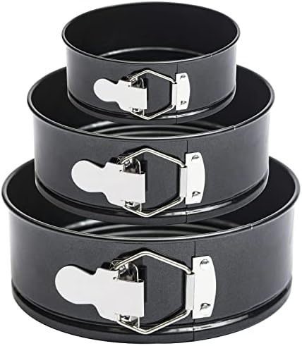 A.M.I Products Cake Tin Set, 3 Pieces (4"/7"/9") Springform Cake Tins with Removable Base, Non-Stick and Leak Proof, Round
