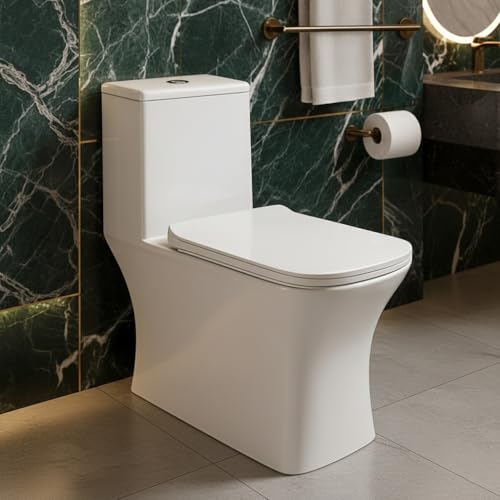 Image of KrissKross One‑Piece Western Commode, S‑Trap 9-12 inch, Soft‑Close Quick‑Release Seat, High‑Gloss Ceramic, White Floor‑Mounted WC for Indian Bathrooms