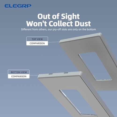 Image of ELEGRP 1-Gang Screwless Decorative Wall Plates, Mid-Size Unbreakable Thermoplastic Faceplate Cover for Decorator Receptacle Outlet Switch, UL Listed (10 Pack, Gray)