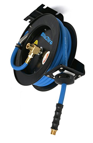 Blubird Bbr1225 20Ga. Retractable Hose Reel With 1/2" X 25' Air Hose, 12 Point Ratcheting Gear, Next-Gen Rubber, Lightest, Strongest, Most Flexible, 300 Psi, 50F To 190F Degrees, Polyester Braided #TOP6