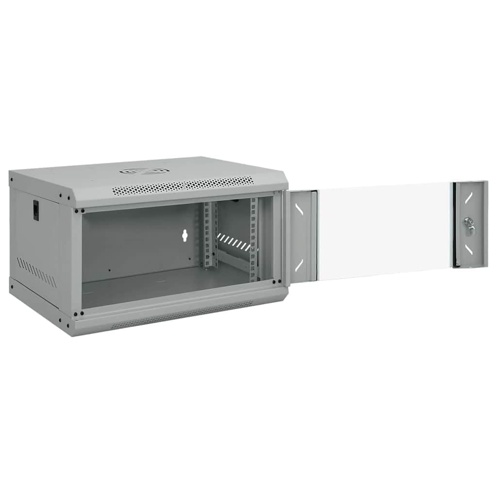 Armoire murale pour réseau, 53 x 45 x 30 cm, armoire serveur en acier avec porte en verre de sécurité, armoire de données pour bureau, design industriel, gris