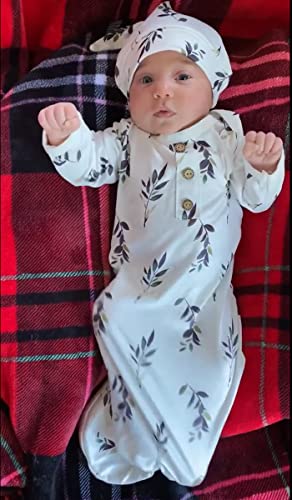Kislio Newborn Baby Girls Boy Knotted Gown Floral Nightgown Sleeper Gown Swaddle Headband Hat Coming Home Outfit Set(Green, 0-6 Months) #TOP2