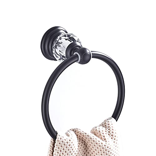 WINCASE Crystal Towel Ring, Black Hand Towel Holder, Bathroom Round