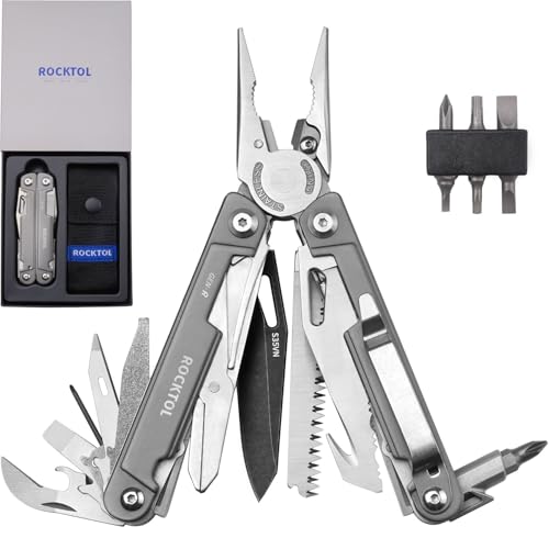 ROCKTOL Gen-R Multitool Pliers, S35VN Blade, EDC Multitool Pocket Knife, 27-in-1 Multi-tool with Titanium-plated Handle, Precision Screwdriver, Gut Hook for Hunting, Backpacking, Hiking, Camping