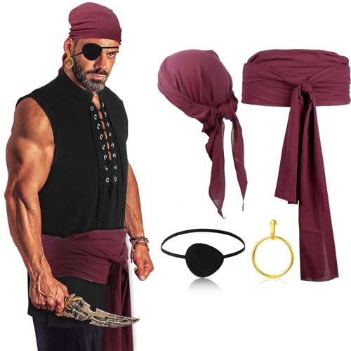 Boyiee Fantasia de pirata adulto masculina medieval renascentista pirata faixa para festa cosplay Halloween, Preto, M