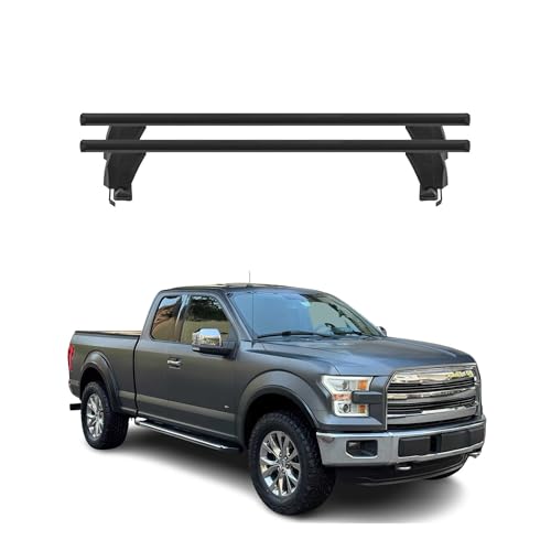 OMAC Roof Rack Cross Bars for Ford F-250 2017-2022 Lockable 110Lbs Aluminium Black 2Pcs fits Cargo Carriers Kayak Canoe Bike Snowboard