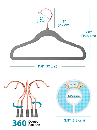 Smartor Premium Velvet Baby Hangers For Closet 50 Pack, 11.8" Safe Durable Baby Clothes Hangers For Nursery With 6 Pcs Closet Dividers, Sturdy Felt Hangers For Toddler/Infant/Kids/Childrens - Grey #TOP2