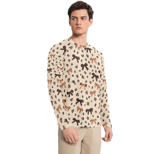 Mens UV Protection Shirts Rash Guard Long Sleeve UPF 50+ Leopard Bow Quick Dry S3