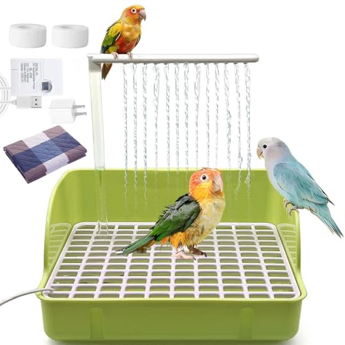 Image of kathson Parrot Bathtub, Automatic Bird Bath Indoor,Parakeet Shower Fountain,Parrot Bath Tub for Pet Birds, Cockatiel, Conure, Budgie, Lovebird, African Grey, Finches (Green)