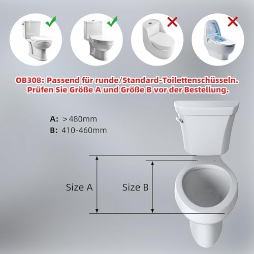 Hibbent Bidet Toilettensitz. Nicht-elektrisch, Dualdüsen zur hygienischen Reinigung des Intimbereichs, geräuschloses Schließen O-Form), OB308weiß