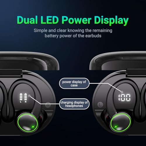 Image of Bluetooth Earbuds 5.4 40hrs Playtime Wireless Charging Case Digital Display Sport Ear Buds with Earhooks Deep Bass IP6 Waterproof Over-Ear Earphones for Phone Laptop