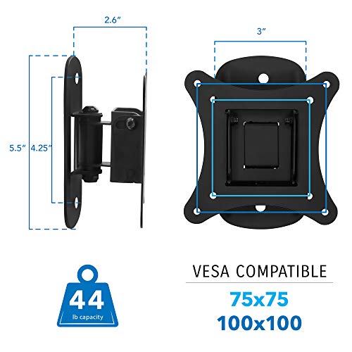Mount-It! Small TV Wall Mount for 19–32 Inch Flat Screen TVs | Tilt and Swivel TV Wall Mount | Low Profile 2.4” Design | VESA 75x75 100x100 | Single Stud Installation | 44 lb Capacity by Mount-It! - Image 5