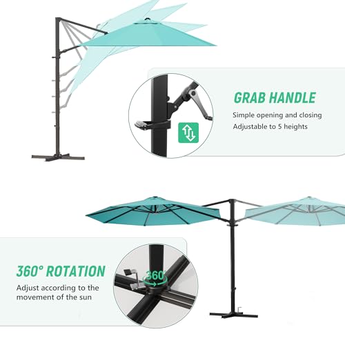 Image of Greesum 10FT Outdoor Patio Umbrella with High Pedel and 4 Gear Heights, Large Offset Market Umbrella with 360-degree Rotation, Without Base, Hanging Outdoor Shade for Garden, Lawn, Pool, Light Blue