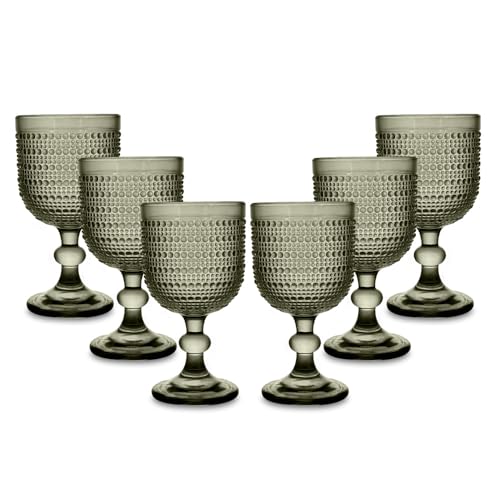 ARCA, Set di 6 Calici in Pasta di Vetro, per 6 Persone, Bicchieri Ideali per la Tavola, Resistenti e Duraturi, Lavabili in Lavastoviglie, Collezione Serenity, Colore Fumo, 330 ml