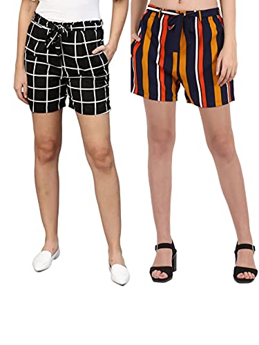 Image of My Swag Women's Striped Regular Fit Casual Daily Use Shorts with Pockets