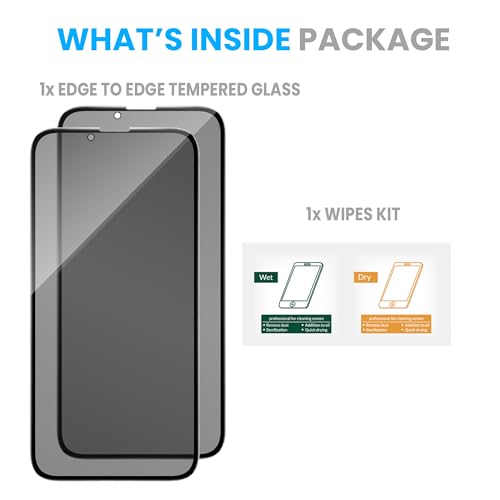 Image of ArmourPro Anti-Spy Privacy Tempered Glass for iPhone 17E / 14 /13 / iPhone 16E - Anti Peeping Screen Protector, Edge to Edge Full Coverage, 9H Hardness, Easy Installation Kit | Pack of 2
