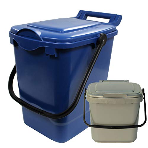 All-Green Large Compost Caddy - Blue - 23 Litre Plastic Kerbside Bin for Food Waste Recycling with Composting Guide (Available in Sets with Smaller Kitchen Caddies) (23L & 7L Silver)