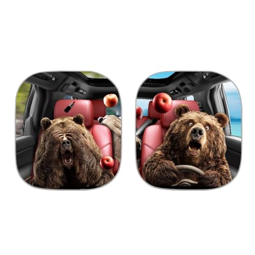 Image of Windshield Sun Shade Folding Funny Bear Drive Automotive Windshield Sunshades Heat Shield Auto Sun Visor, Auto Sun Heat and UV Rays Blocker Keep Your Car Cool, 28.5 inchx25.5 inch