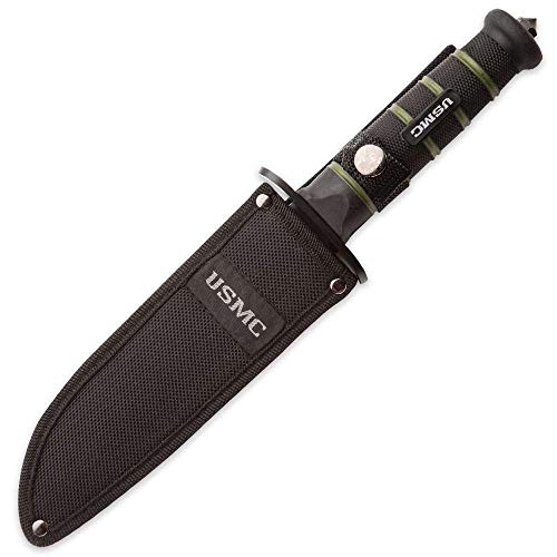 USMC Blackout Combat Fighter Fixed Blade Knife &ndash; 420 Stainless Steel Clip Point Blade, Rubberized Injection Molded Handle with Textured Grip &ndash; Innovative Knife for Modern Users - 12 1/4" Overall
