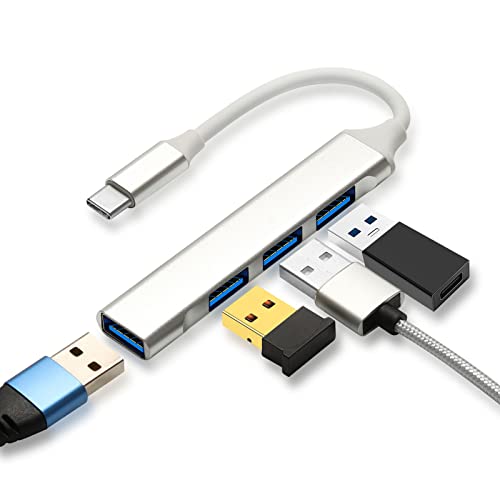 PCERCN Hub USB C, 4 en 1 Adaptador Multipuer USB C Portátil, con 1 Puertos USB 3.0 y 3 Puerto USB 2.0 Tipo C Hub, Conector USB Multiple, para MacBook Air/Pro/Surface Pro/Unidades Flash/HDD Móvil y Más Cover