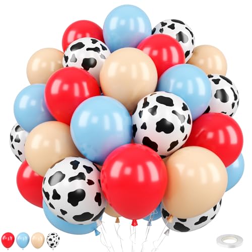Image of Farm Balloons, 50Pcs 12 Inch Red Blue Apricot Cow Print Latex