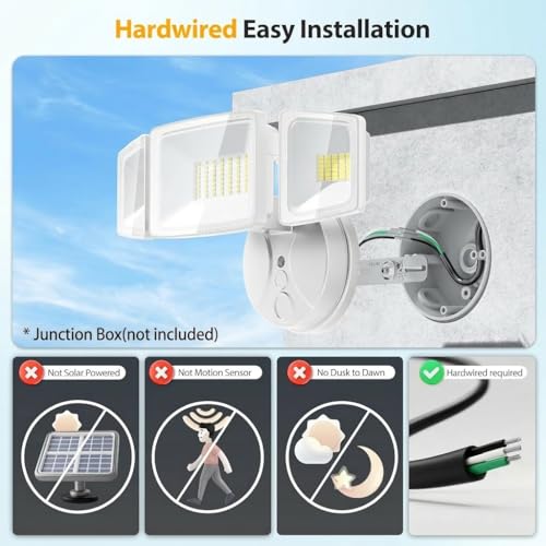 Image of Onforu 75W Flood Lights Outdoor, 7000LM Brightness Security Lights Switch Controlled, 3 Adjustable Heads, IP65 Waterproof, 6500K Wall Mount Exterior LED Flood Light