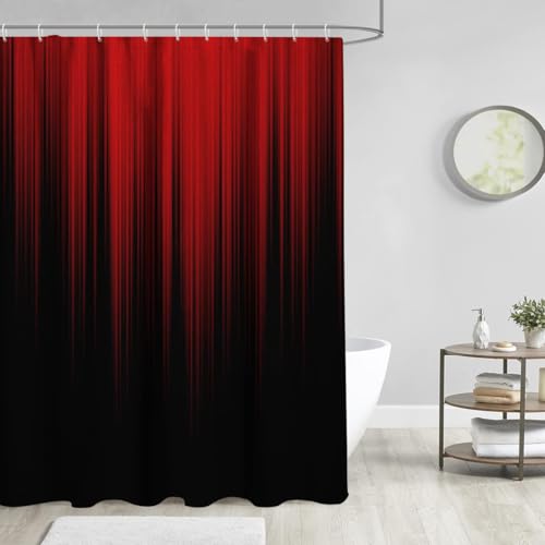 Image of AAtter Red and Black Shower Curtain, 60x72 Inch Ombre Gradient Design, Gothic Style Dark Decor for Mens Bathroom, Polyester Fabric with 12 Hooks