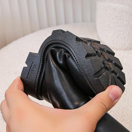 IWIHMIV Toddler Girl Riding Boots Warm Cotton High Riding Booties Non Slip Round Toe Mid-Calf Party Leather Boots4