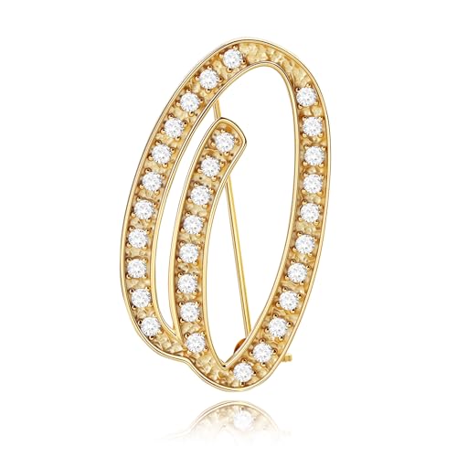 Image of Cicy Bell A-Z Initial 26 Letter Brooch Pins 18k Gold Plated Cubic Zirconia Breastpin Name Personalized Gifts for Women Men