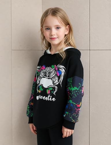 Image of Girls Fall Outfits Sweetie-girl Hoodie and Camo Pants Size 6-16 | Curved Hem Design,Skin-friendly Cotton Blend,for Daily School Playdates,Fall&Winter,Easy On & Off Pullover