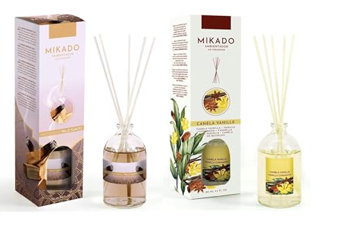 PCMOVILES Mikado Ambientador MISTERIOSO PALO SANTO Y CANELA VANILLE 100 ml – Pack de 2 Unidades – Aroma Fresco y Natural – Difusor de Varillas para Casa, Oficina y Armario