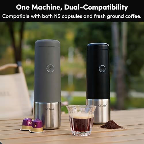 Image of Portable Espresso Machine, Self-Heating Travel Coffee Maker with Double-Walled SUS316 Cup,20 Bar Patented Hydraulic System,PD 3.0 Fast Charge,Cold Brew Mode,for Ground Coffee&NS Capsules,Gray
