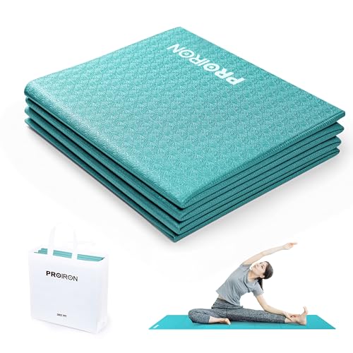 PROIRON Travel Yoga Mat Foldable 0.16", Foldable Exercise Mat Non Slip Yoga Matt for Women Gym Home, Pilates, Workout, Fitness, Stretching, Lightweight Small Packable Excercise Mat-Turquoise by PROIRON - Used condition - US$24.29