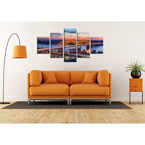 Memphis Skyline Canvas Wall Art, Hernando De Soto Bridge Art Wall Decor, Tennessee City Cityscape Posters With Frames Ready To Hang(60''Wx32''H) #TOP3