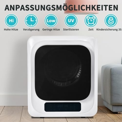 Secador de acero inoxidable con protección UV de gérmenes, capacidad de 4 kg, 850 W, 6 programas, montaje en pared, pantalla LED, 60 dB silencioso, moderno secador de aire para casa y apartamento