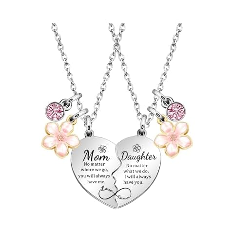 lauhonmin 2Pcs Mother Daughter Heart Matching Pendant Necklace Set Gifts For Mom Mothers Day Birthday Christmas Presents From Daughter Mothers Day Gifts for Mom Cover