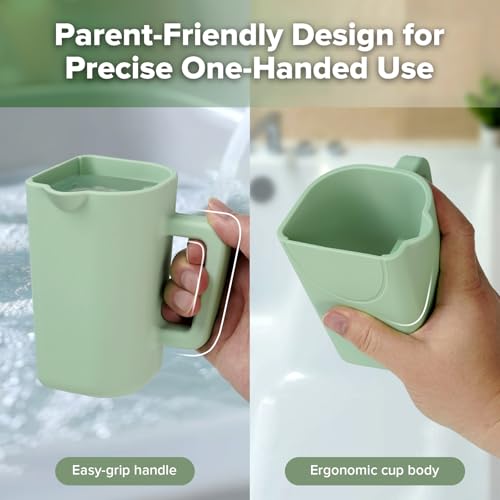 Image of haakaa Gentle Pour Bath Rinse Cup | Food Grade Silicone Shampoo & Body Washing Rinser Cup for Kids with Easy Grip Handle - Pea Green