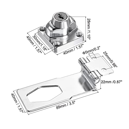 Image of MECCANIXITY 4 Inch Keyed Different Hasp Lock 90 Degree Chrome Plated Twist Knob for Cabinet Door Drawer, Silver