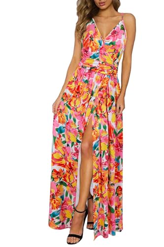Image of Newshows Women's 2026 Lightweight Summer Wedding Guest Beach Vacation Casual V Neck Split Flowy Maxi Dress
