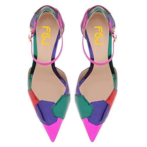 FSJ Women Shiny Crystal Heel Colorful Sandals Pointed Toe High Heel Ankle Strap Buckle Party Prom Dress Ladies Shoes Size 4-15 US 5