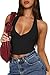 YFANG Women's Sexy Halter Deep V Neck Crop Tank Top Backless Sleeveless Slim Fitted Going Out Summer Top Black Medium