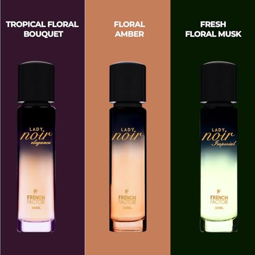 Image of French Factor Lady Noir Perfume Gift Set For Women Long Lasting Luxury Eau De Parfum With Fresh Aromatic Notes Party Perfume For Girls Made In India (Pack of 3, 30ml each)