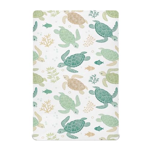 Image of Sea Turtles Crib Sheet for Boys Girls, Super Soft Breathable Fitted Crib Sheet for Standard Crib & Toddler Mattress, Nursery Sheet, 28x52 in