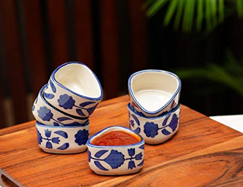 Image of Freakway Handpainted Floral Studio Pottery Ceramic Chutney Bowl Set (40 ML, Small, Set of 6, Blackand Off White)