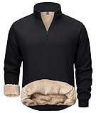 TACVASEN Sudaderas Hombres con Cremallera Suéter Invierno Manga Larga Forrado Cálido Grueso Sudadera sin Capucha para Hombre Negro, M